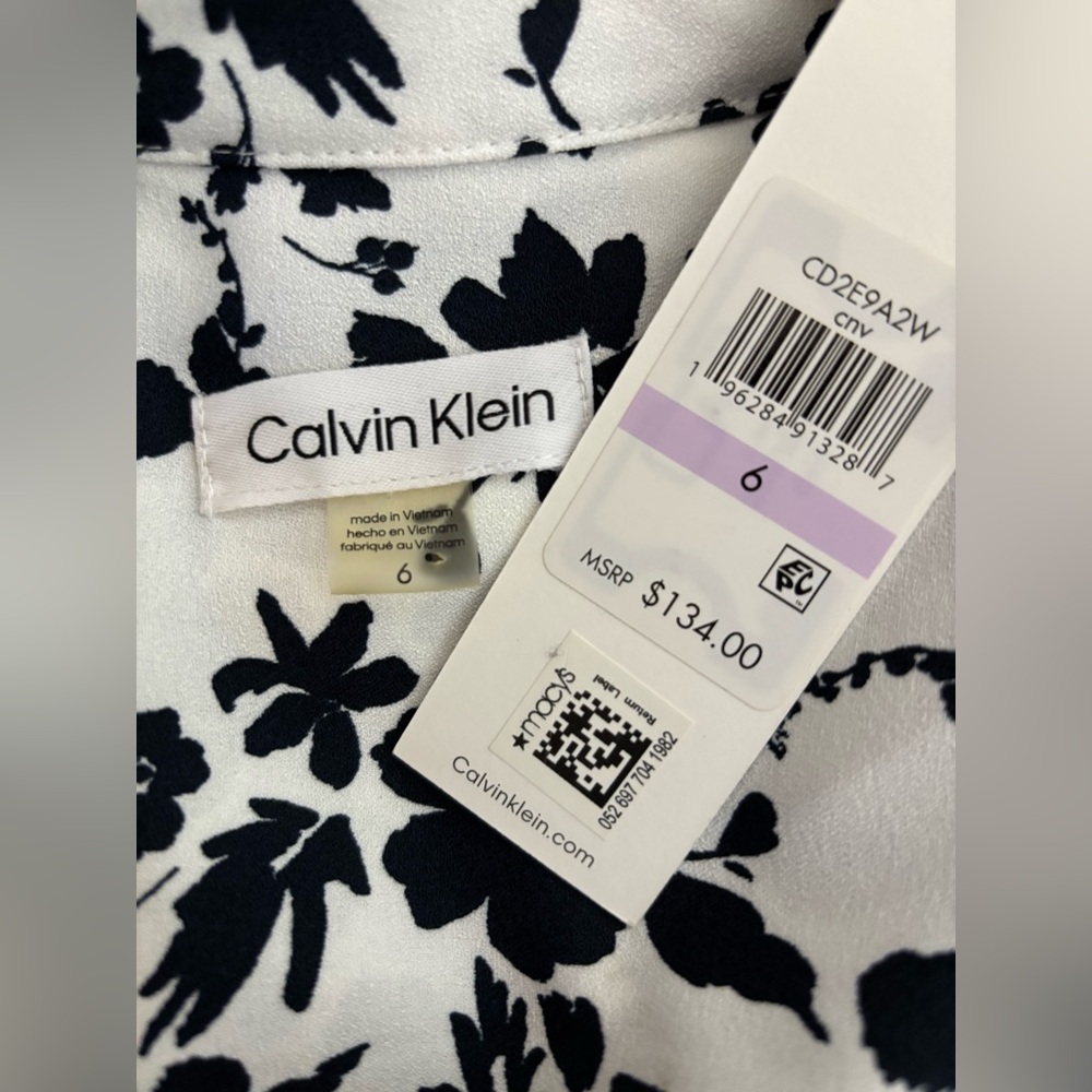 Calvin Klein Black and White Floral Dress NWT SIZE 6 - Picture 6 of 15